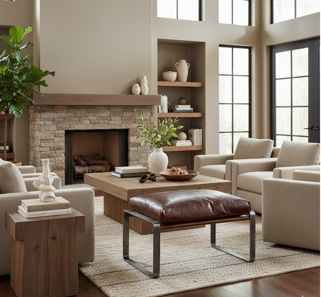 Damo Leather Ottoman