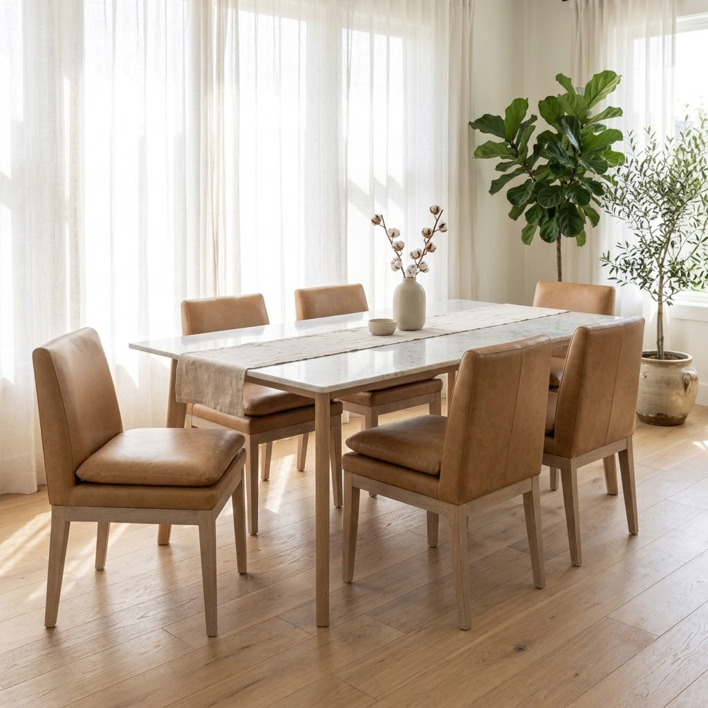 Delta Mango Wood Leather Dining Chair - Cream