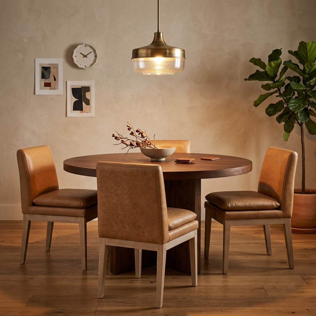 Delta Mango Wood Leather Dining Chair - Cream