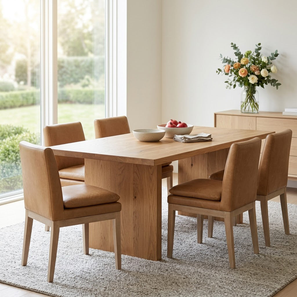Delta Mango Wood Leather Dining Chair - Cream
