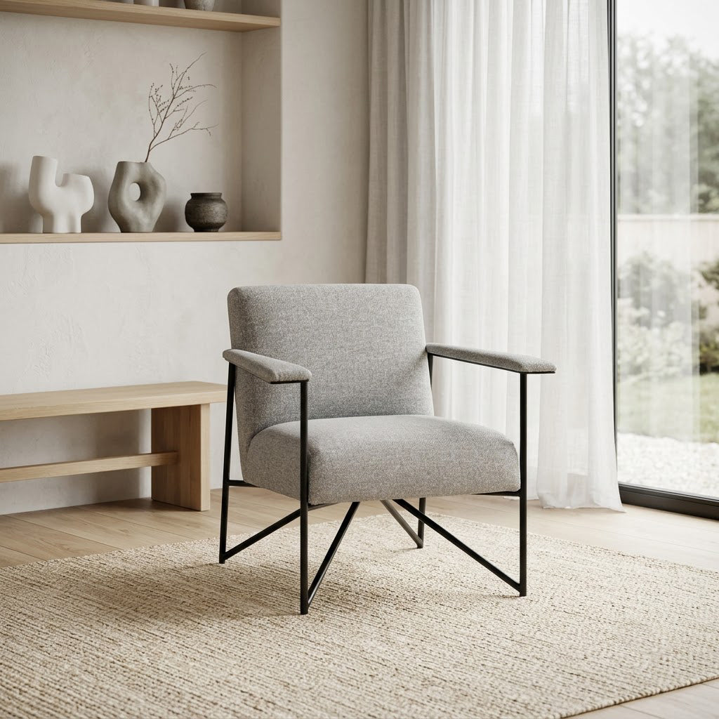 Denton Metal With Fabric Armchair - Grey