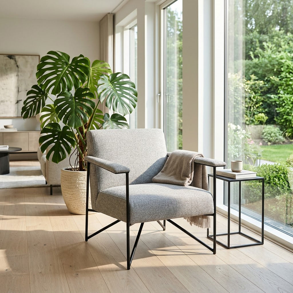 Denton Metal With Fabric Armchair - Grey