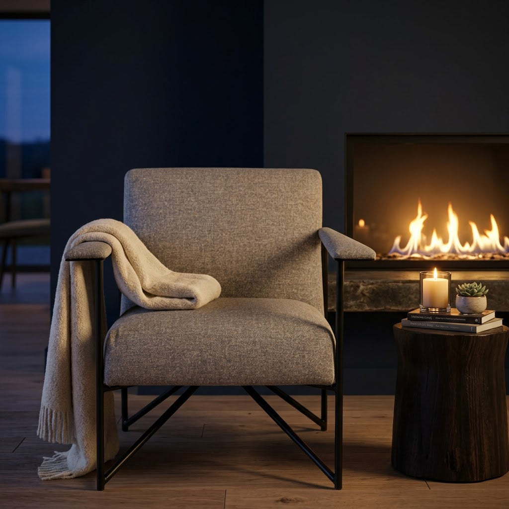 Denton Metal With Fabric Armchair - Grey
