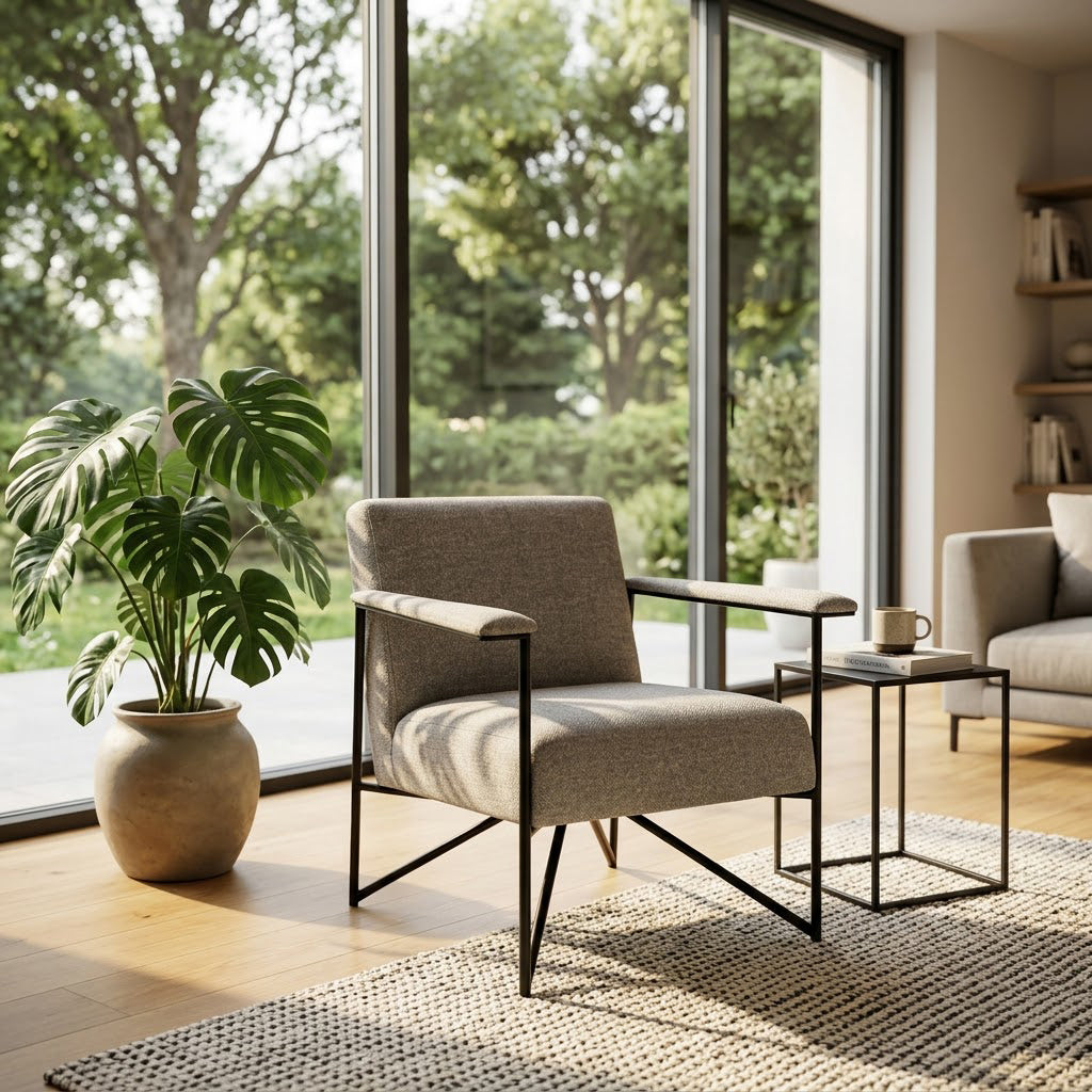 Denton Metal With Fabric Armchair - Grey