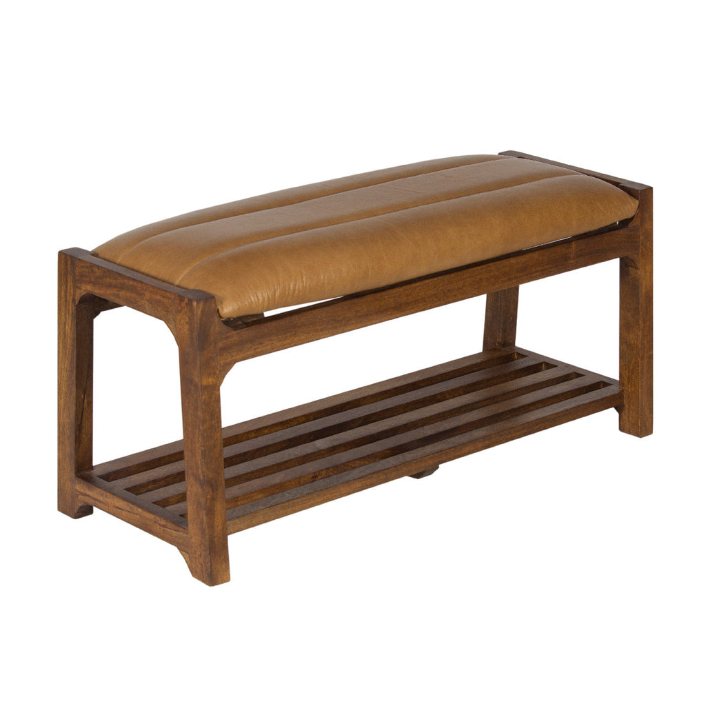 Desmond Acacia Wood Leather Leather Seat Bench