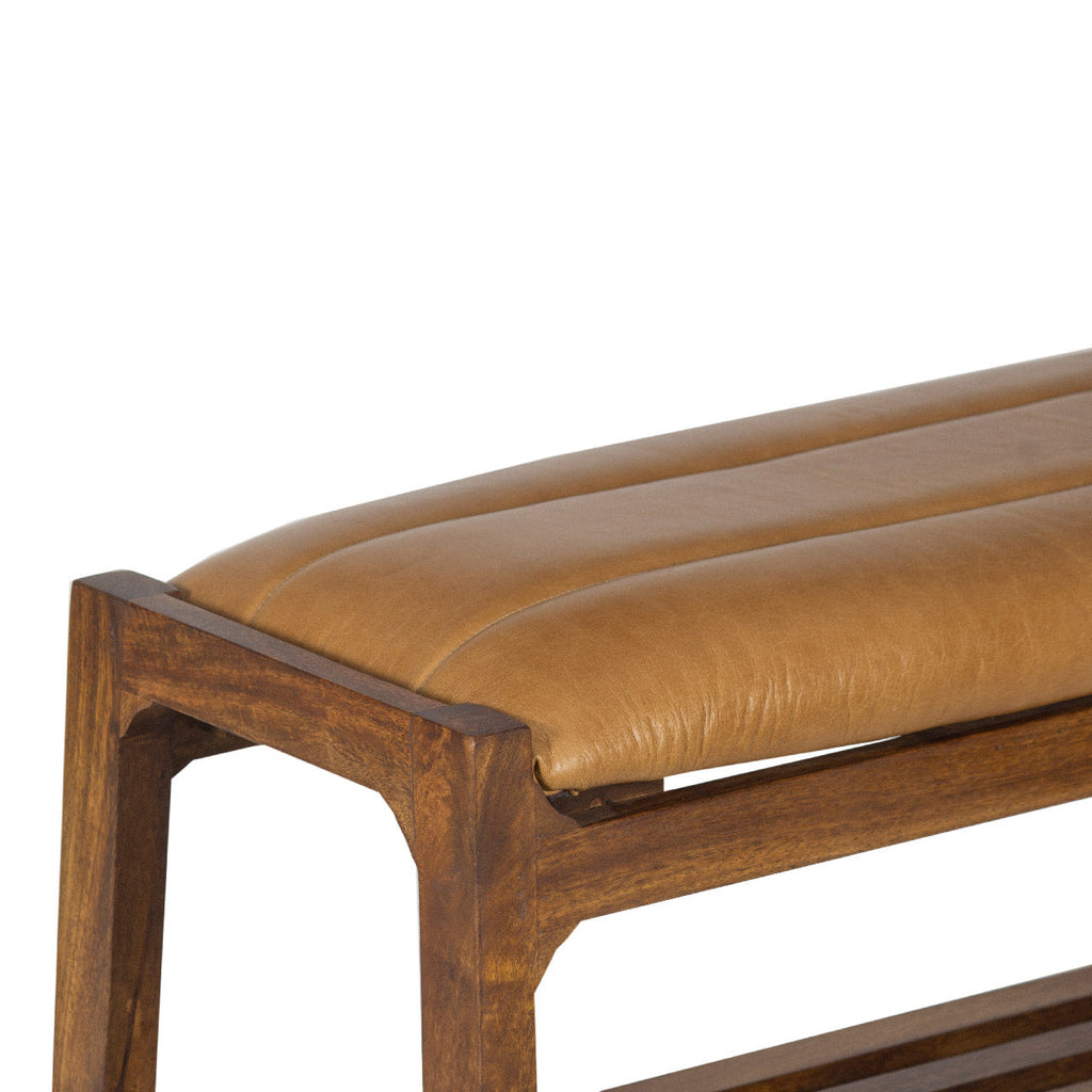 Desmond Acacia Wood Leather Leather Seat Bench