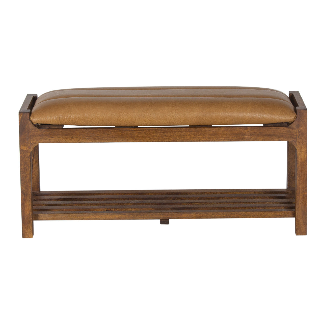 Desmond Acacia Wood Leather Leather Seat Bench