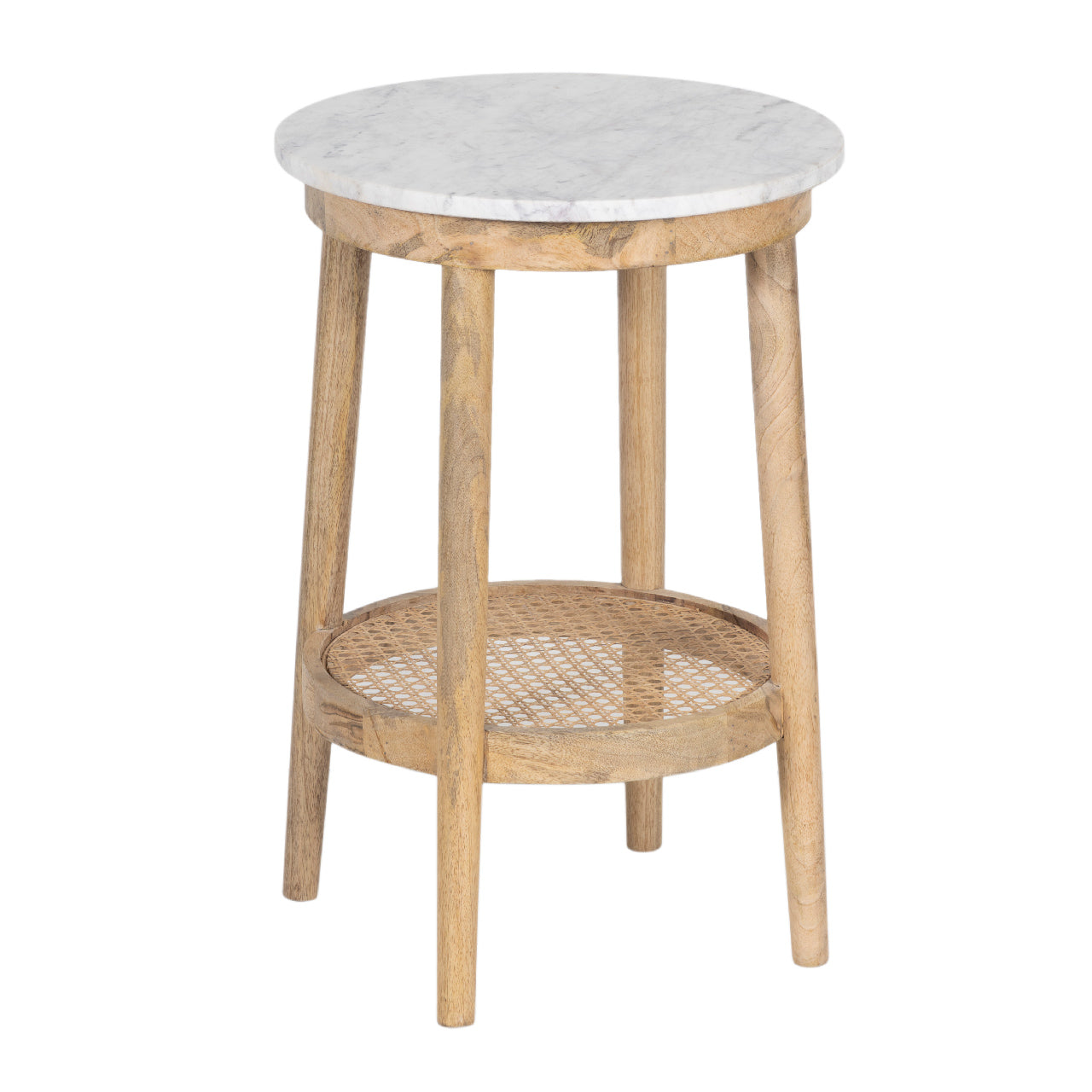 Dowalvn Mango Wood Round Top with Rattan Shelf Side Table