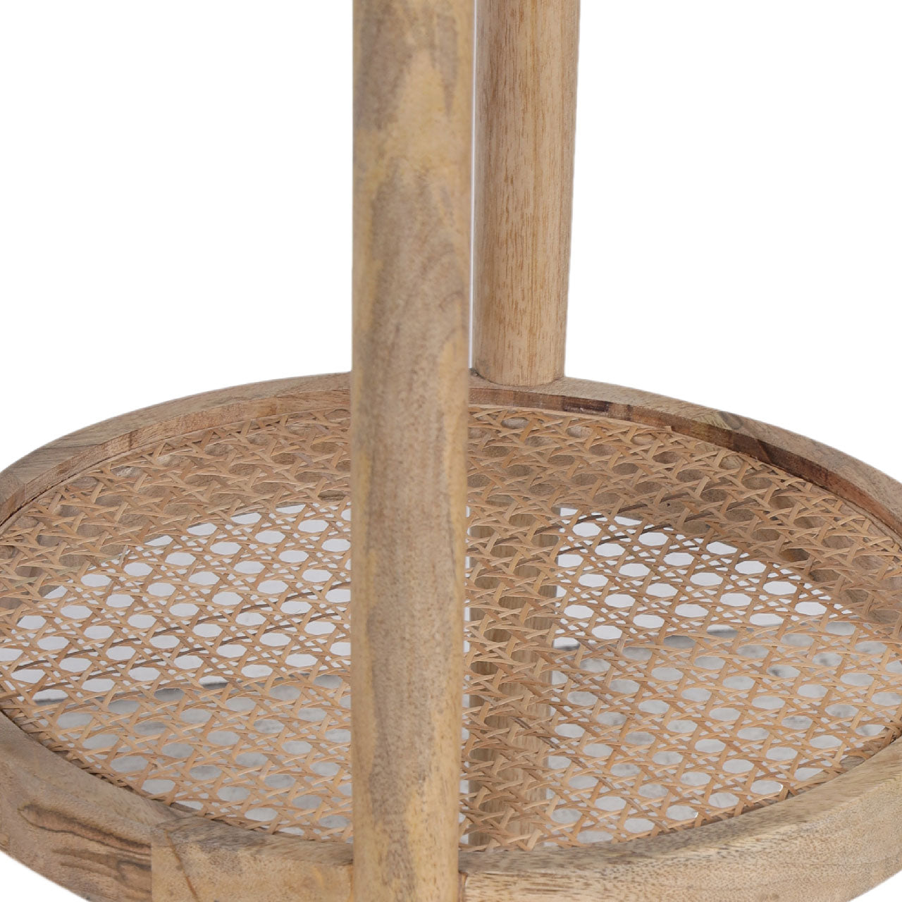 Dowalvn Mango Wood Round Top with Rattan Shelf Side Table