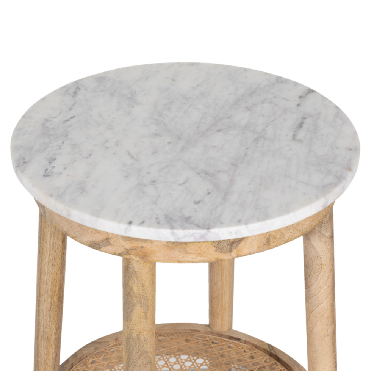 Dowalvn Mango Wood Round Top with Rattan Shelf Side Table