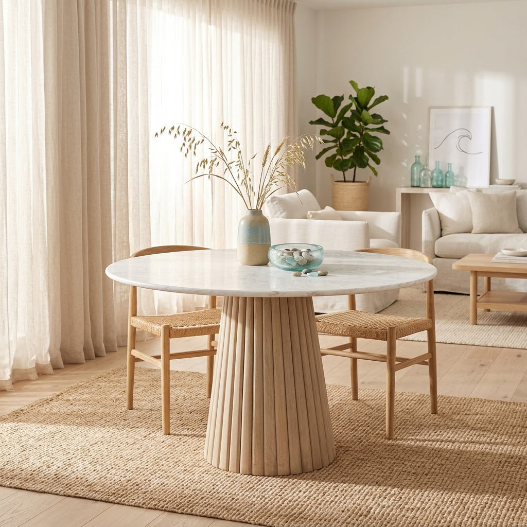 Edgar Round Dining Table With Marble Top - ICE Grey / Marble