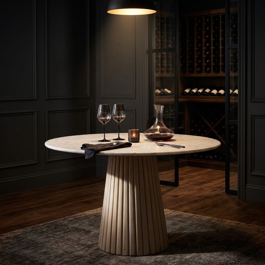 Edgar Round Dining Table With Marble Top - ICE Grey / Marble