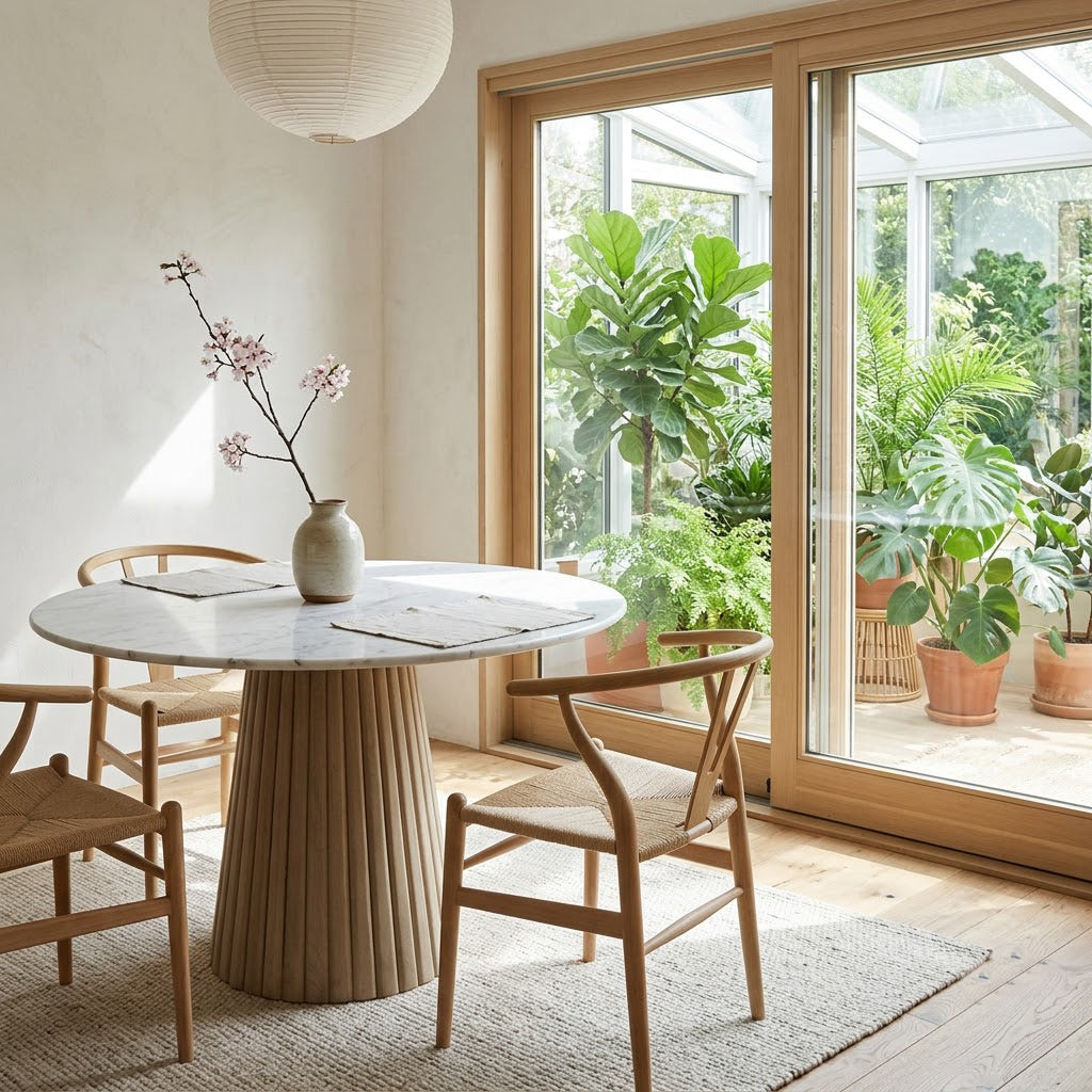 Edgar Round Dining Table With Marble Top - ICE Grey / Marble