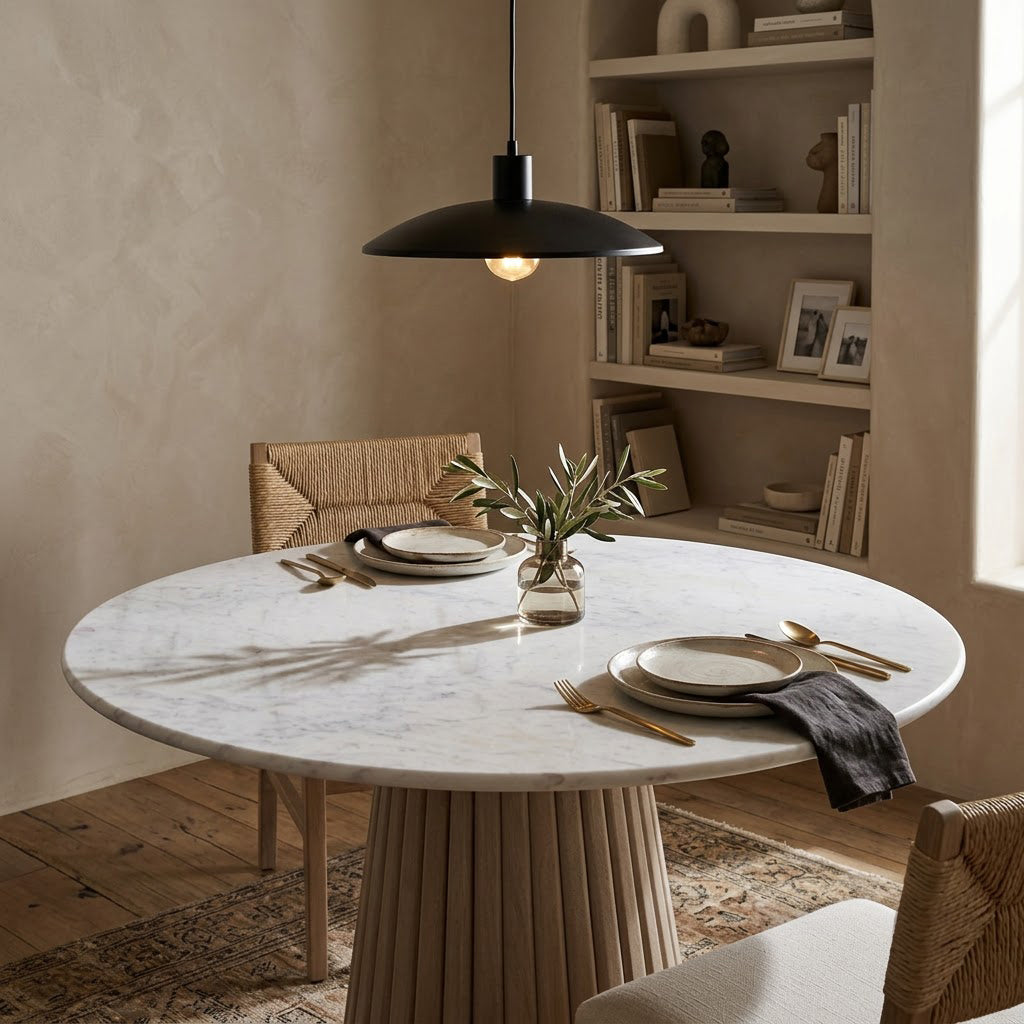 Edgar Round Dining Table With Marble Top - ICE Grey / Marble