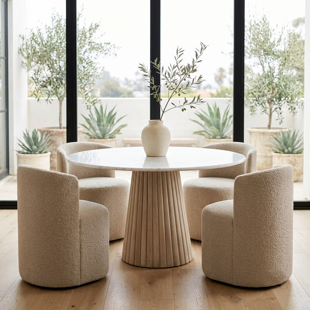 Edgar Round Dining Table With Marble Top - ICE Grey / Marble