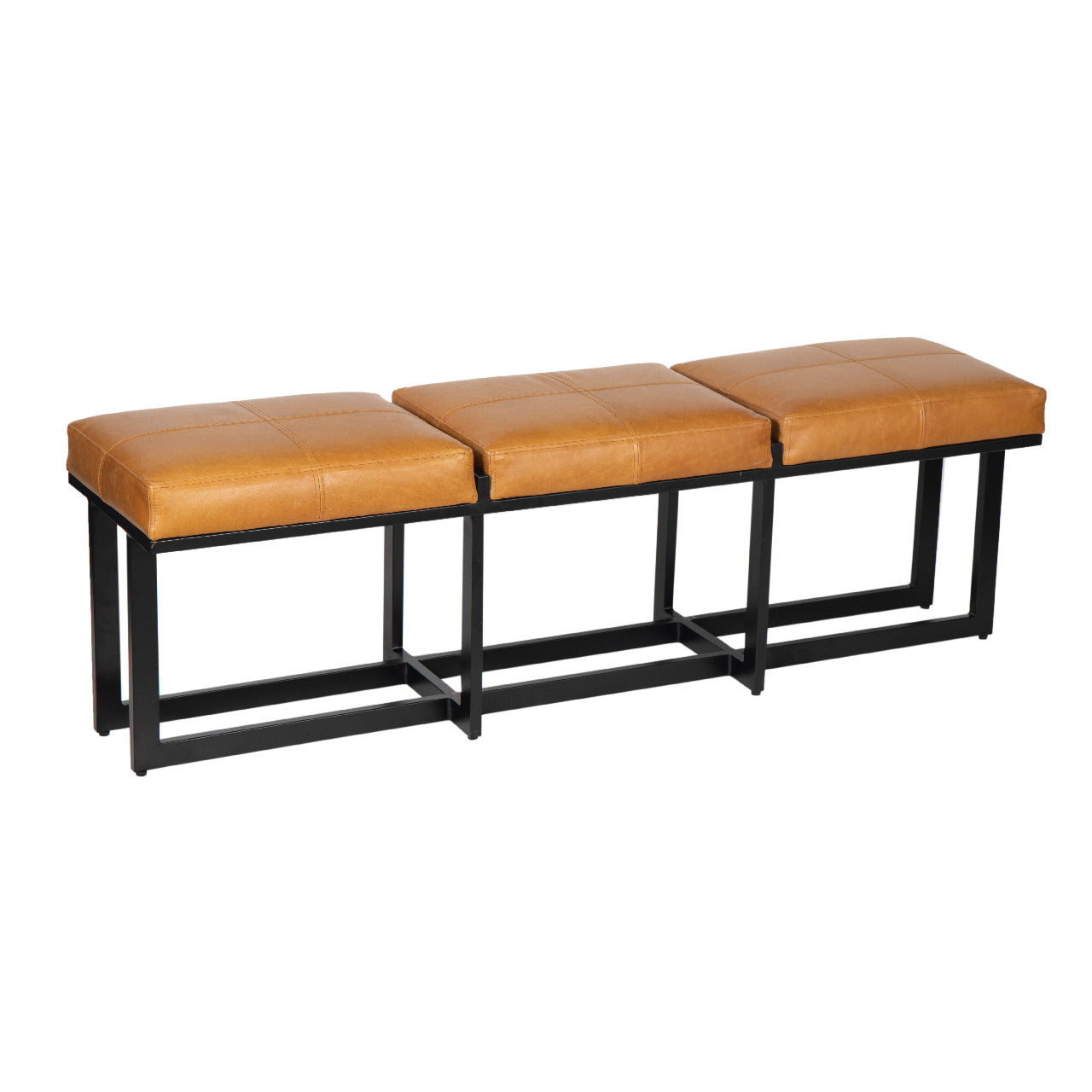 Elmer Metal Base with Buff Leather Upholstered Bench