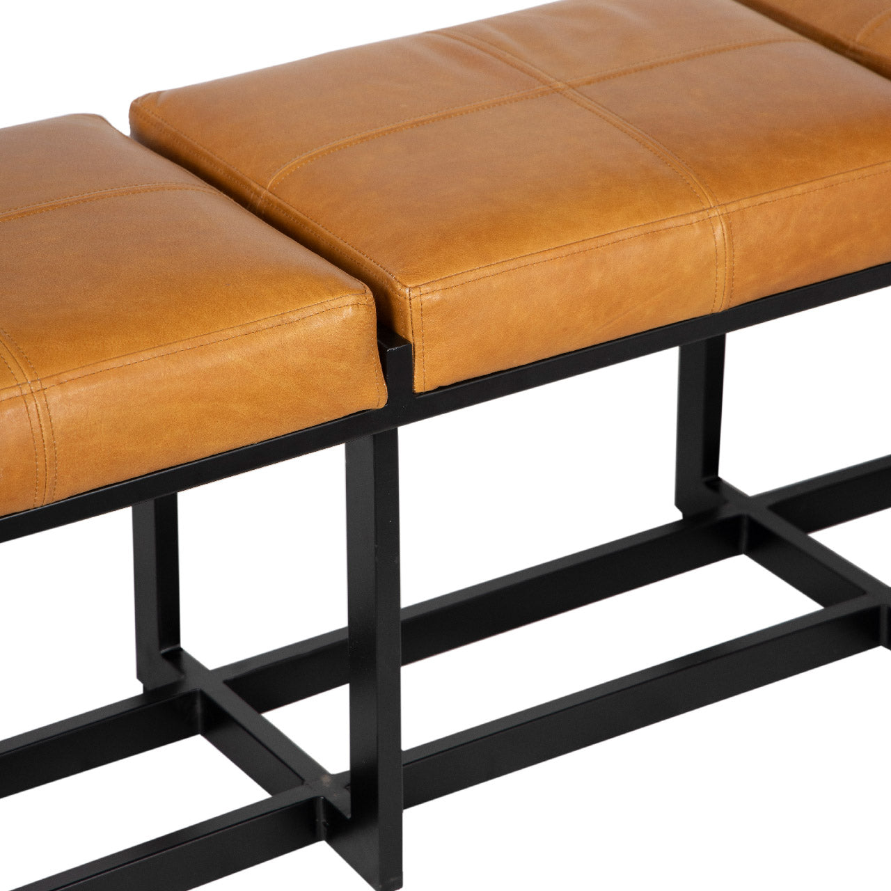 Elmer Metal Base with Buff Leather Upholstered Bench