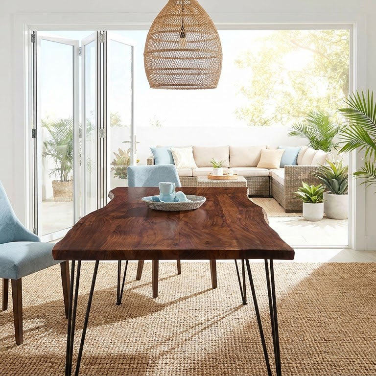 Forge Acacia Wood Dining Table Large - Black Iron / Washed Walnut