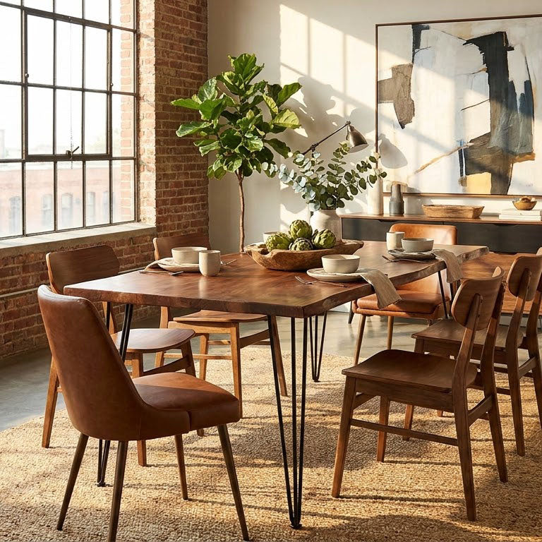 Forge Acacia Wood Dining Table Large - Black Iron / Washed Walnut