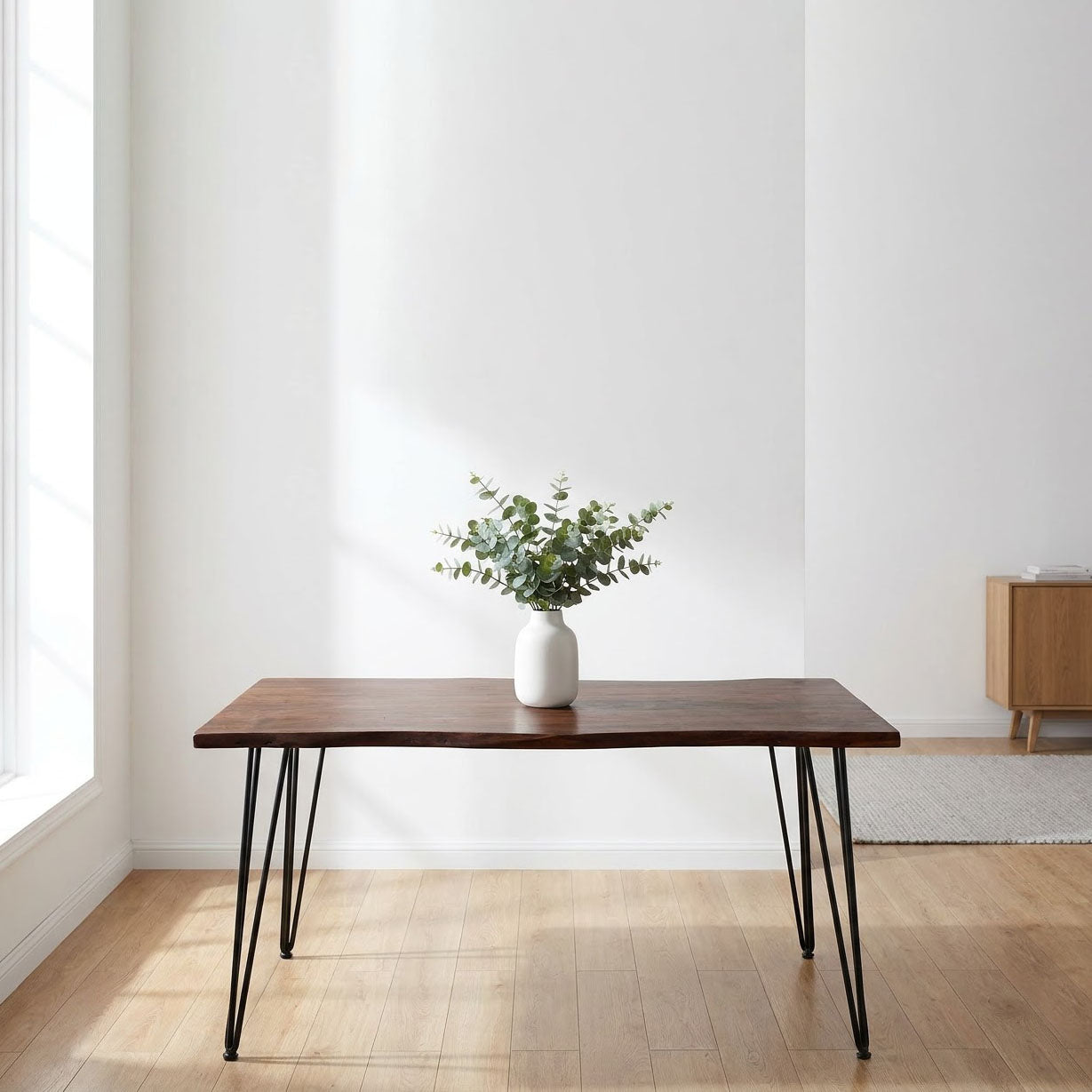 Forge Acacia Wood Dining Table Large - Black Iron / Washed Walnut
