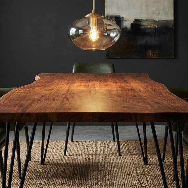 Forge Acacia Wood Dining Table Large - Black Iron / Washed Walnut