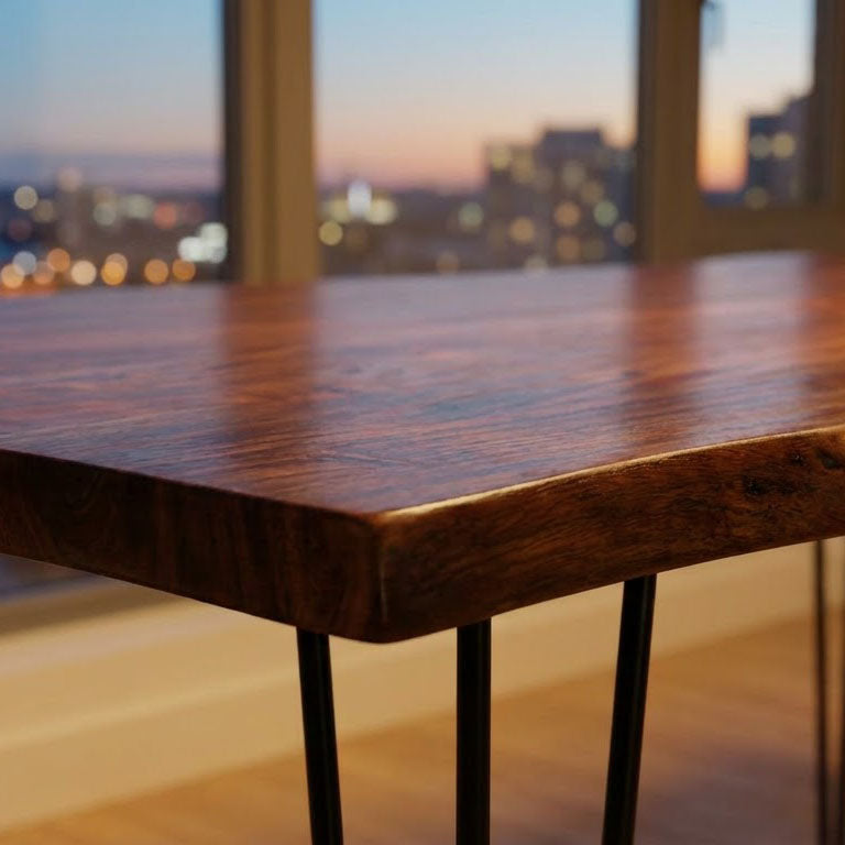 Forge Acacia Wood Dining Table Large - Black Iron / Washed Walnut