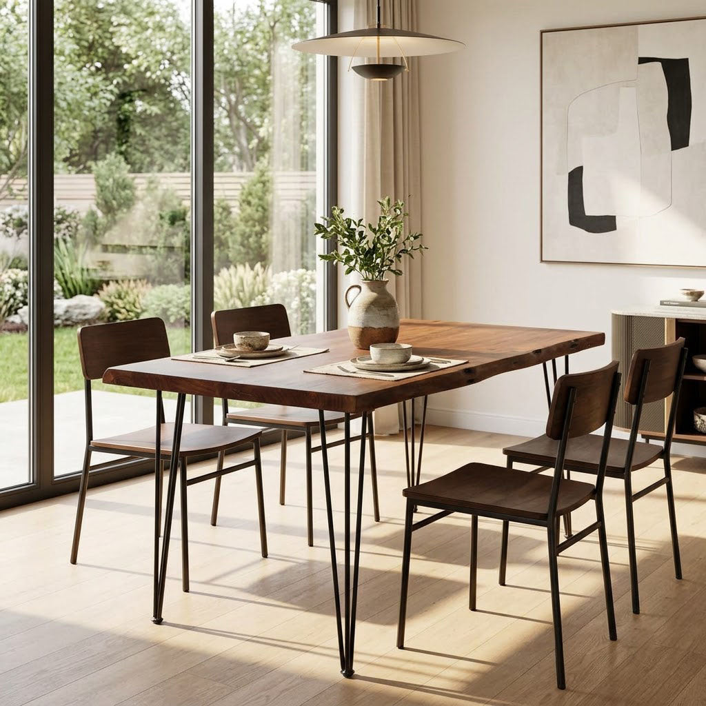 Forge Acacia Wood Dining Table Large - Black Iron / Washed Walnut