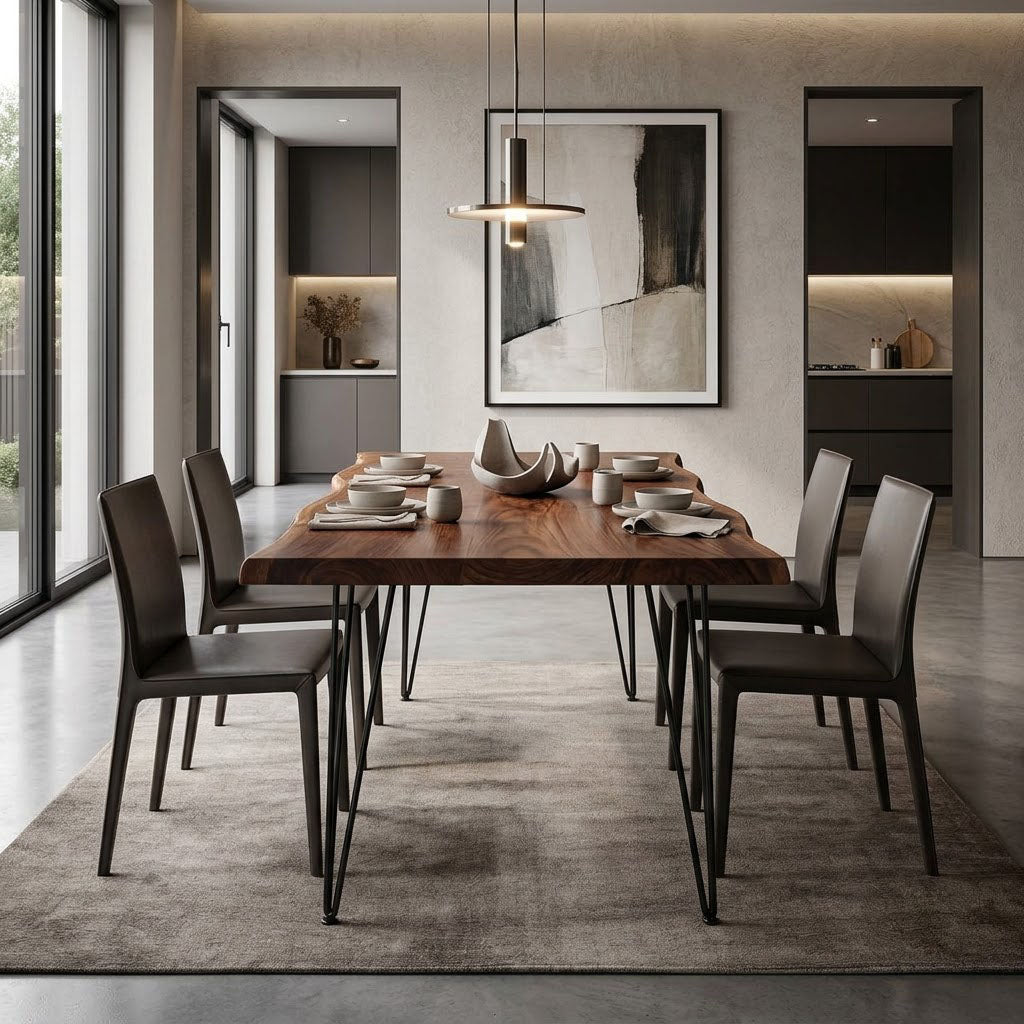 Forge Acacia Wood Dining Table Large - Black Iron / Washed Walnut