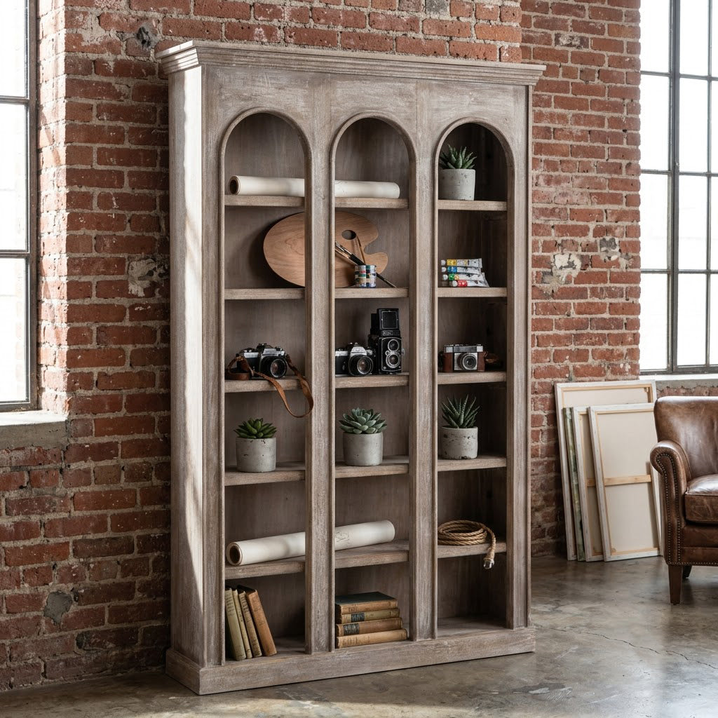 Franco Mango Wood Bookshelf - Grey White Washed