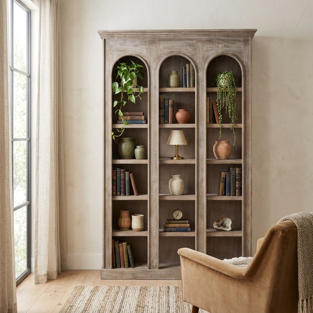Franco Mango Wood Bookshelf - Grey White Washed