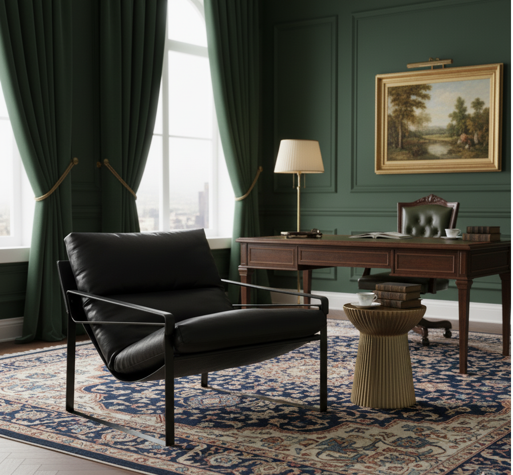 Porgabi Metal & Buff Leather Lounge Chair