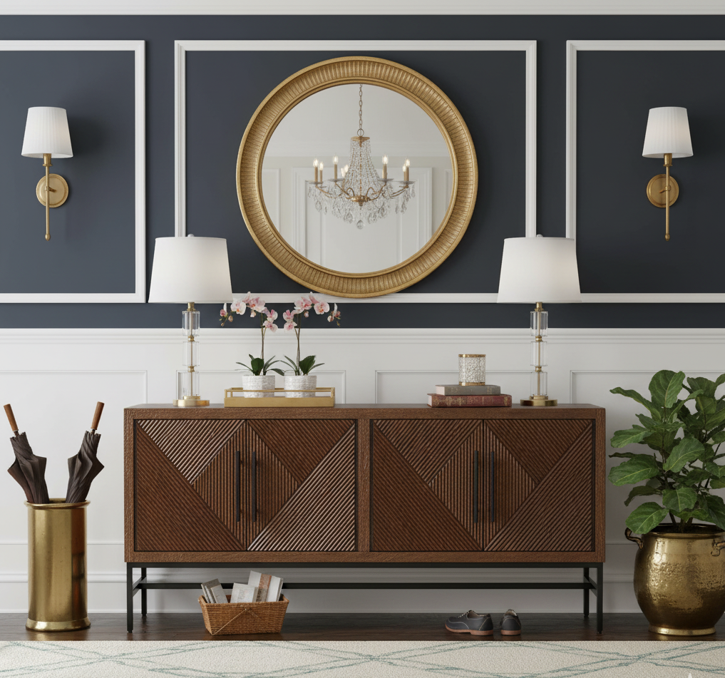 Nolan Mango Wood Metal Stand 4 Door Sideboard