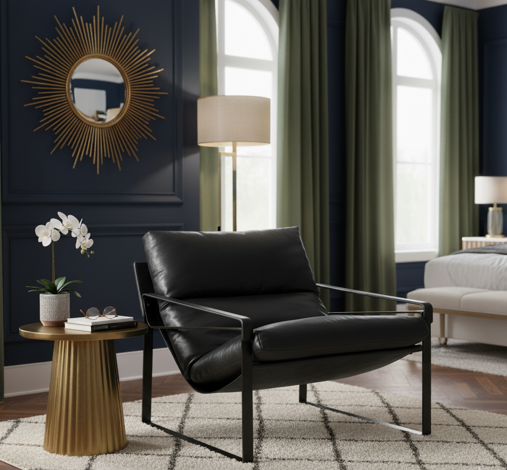 Porgabi Metal & Buff Leather Lounge Chair