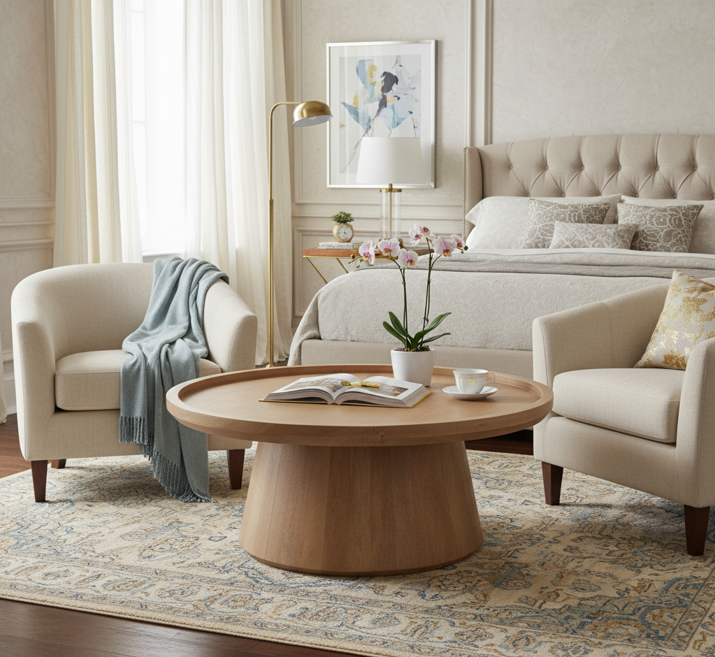 Kira Mango Wood Round Tray Top Coffee Table