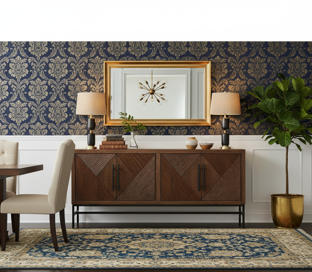 Nolan Mango Wood Metal Stand 4 Door Sideboard