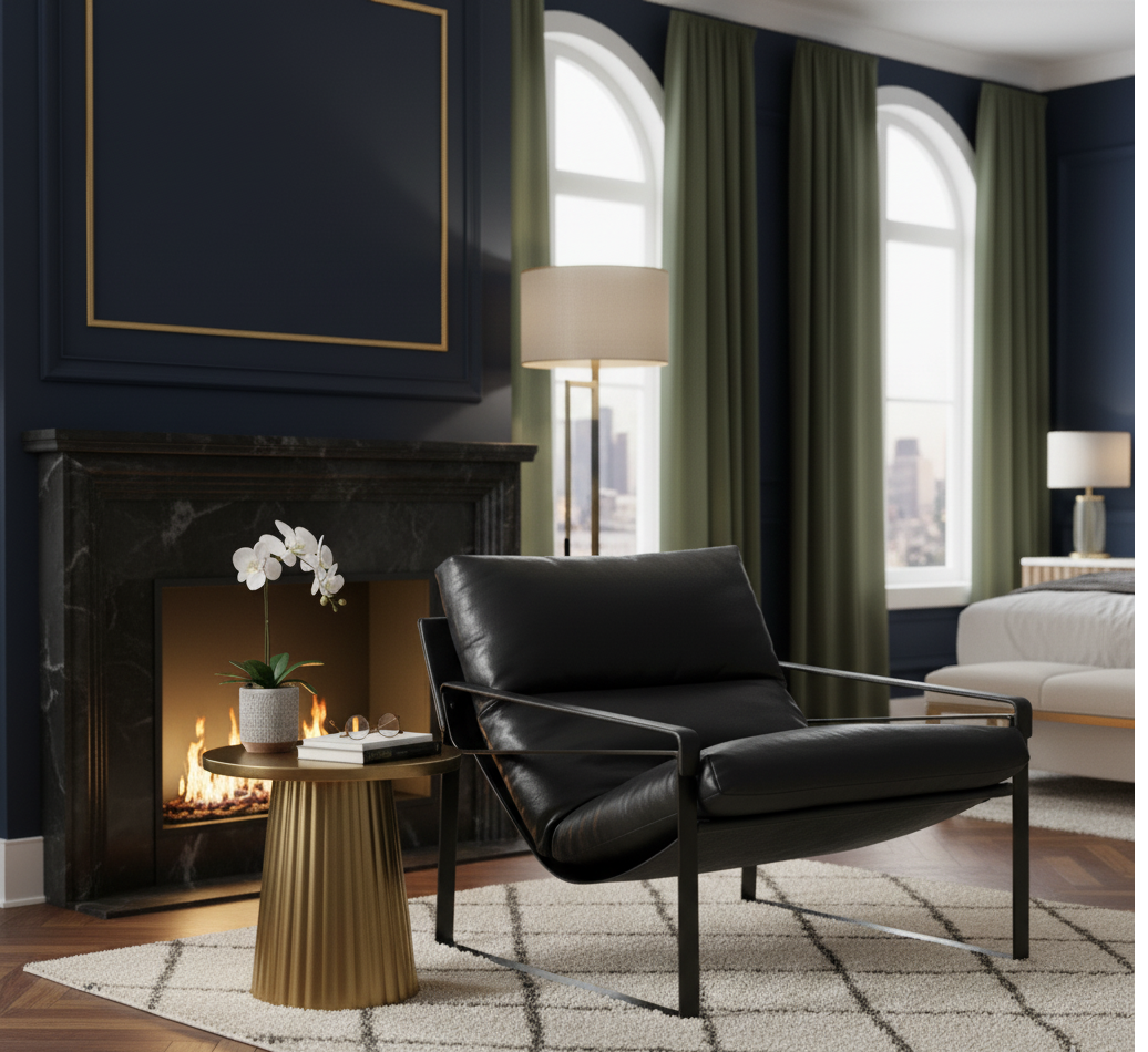 Porgabi Metal & Buff Leather Lounge Chair