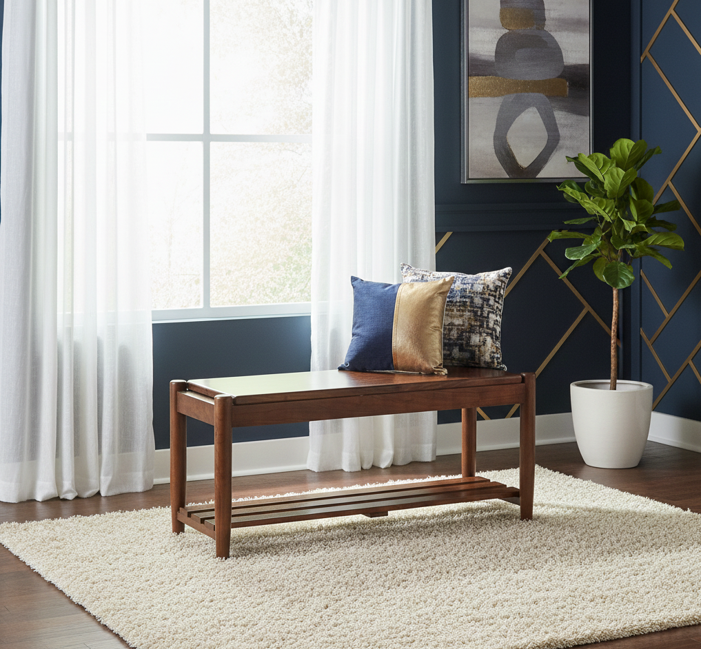 Asolo Acacia Wood EntryWay Bench in Washed Walnut