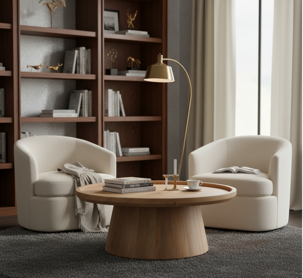Kira Mango Wood Round Tray Top Coffee Table
