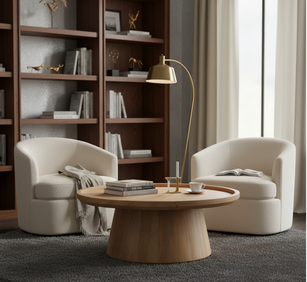 Kira Mango Wood Round Tray Top Coffee Table