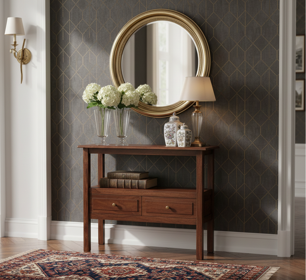 Bilbao Acacia Wood 2 Drawer Console Table – Washed Walnut