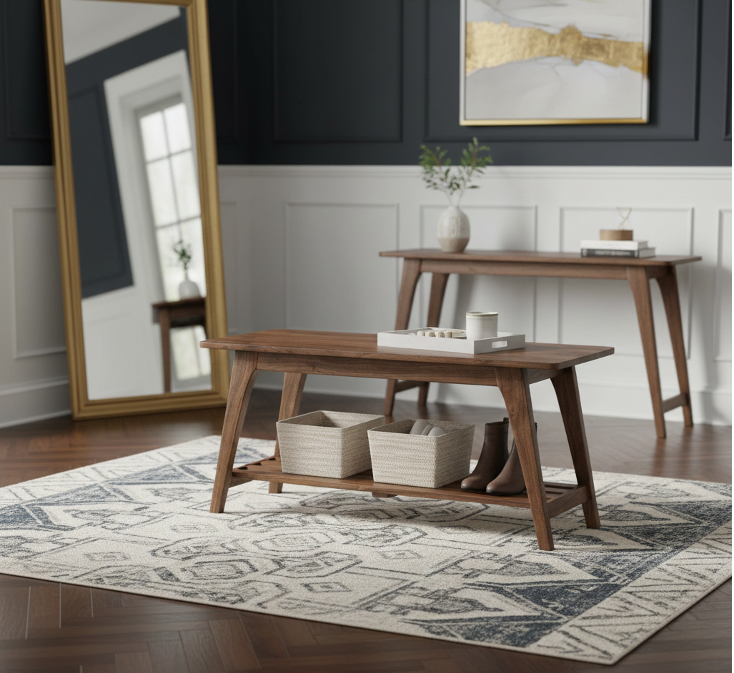 Capital Acacia Wood Bench Slatted Shelf - Washed Walnut