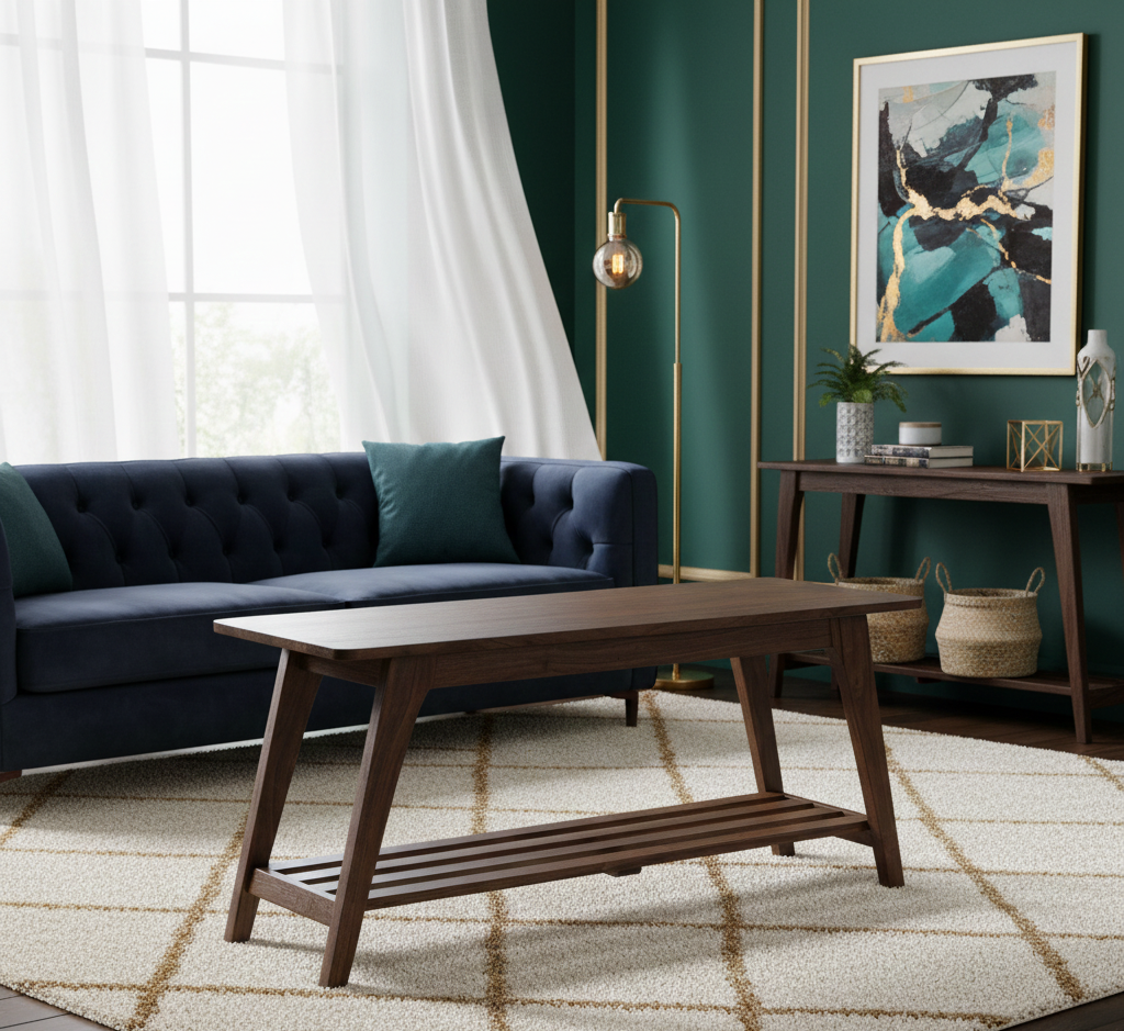 Capital Acacia Wood Bench Slatted Shelf - Washed Walnut