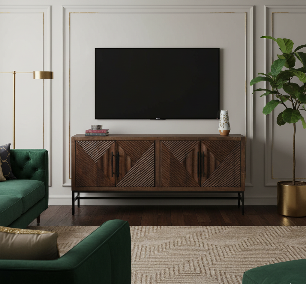 Nolan Mango Wood Metal Stand 4 Door Sideboard