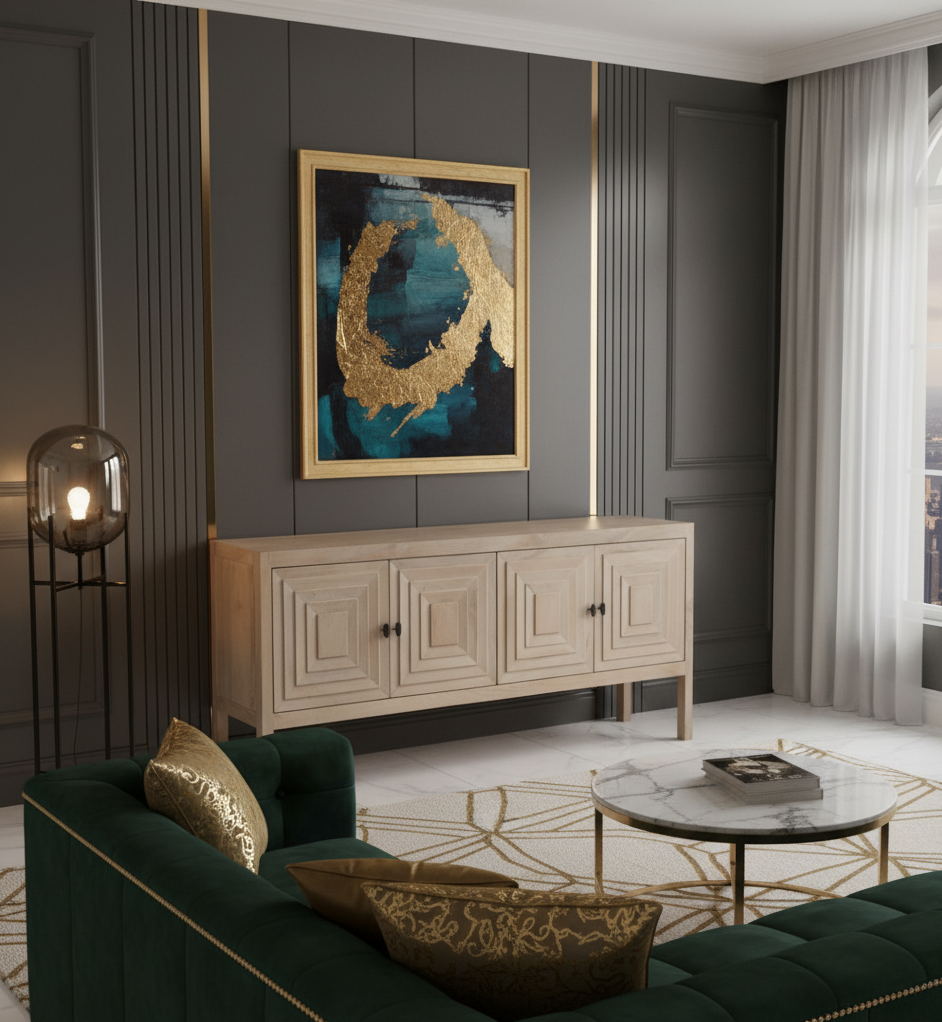 Reevira Mango Wood 4 Door Sideboard