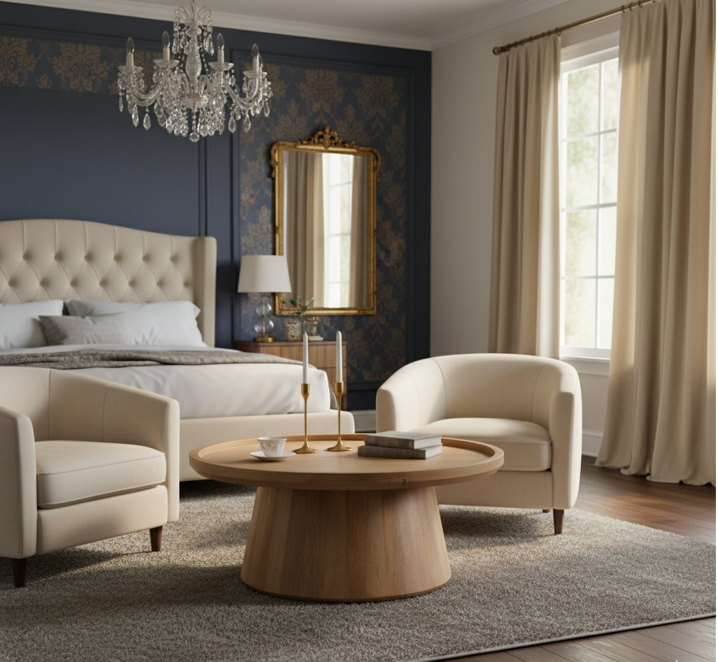 Kira Mango Wood Round Tray Top Coffee Table
