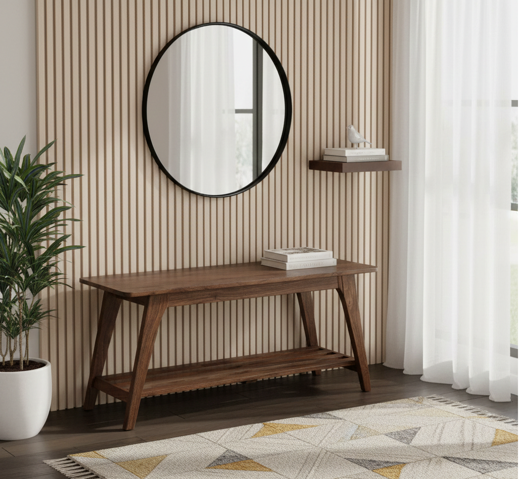 Capital Acacia Wood Bench Slatted Shelf - Washed Walnut