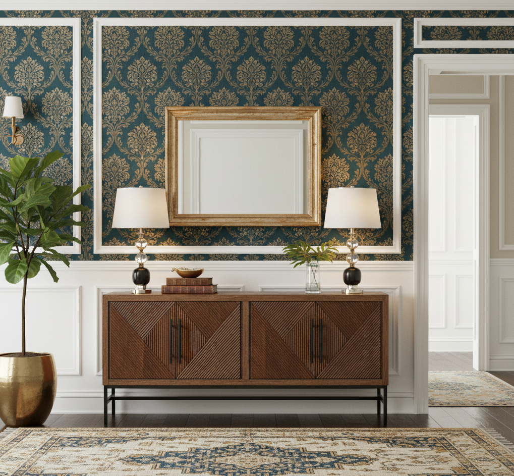 Nolan Mango Wood Metal Stand 4 Door Sideboard