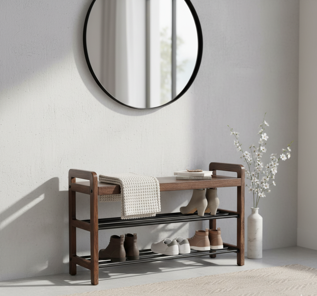 Martin Acacia Wood With Metal Shelf Bench