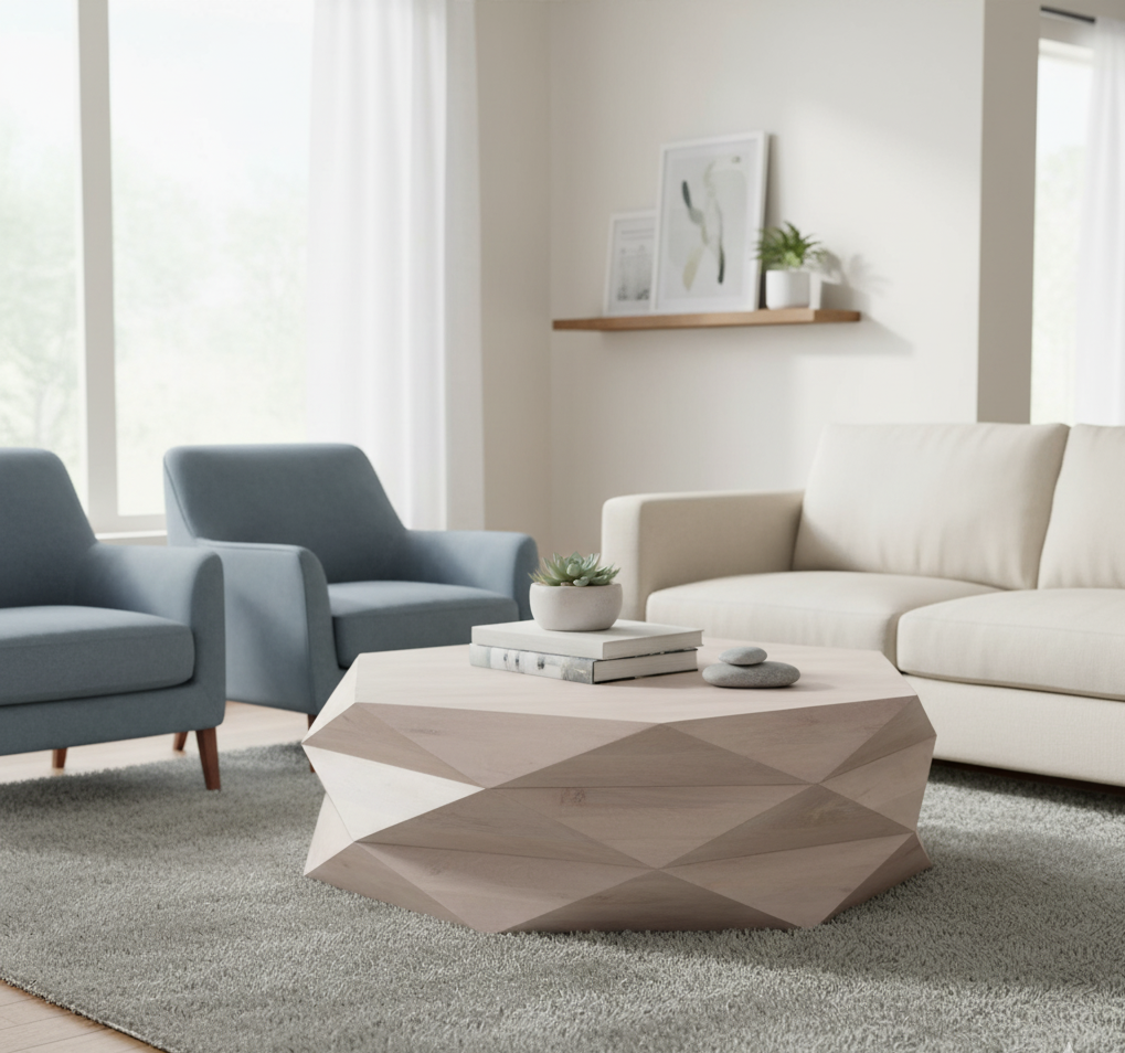 Hexagonal Mango Wood Coffee Table with Storage
