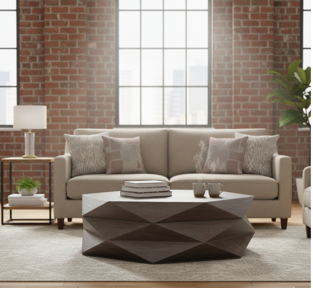 Hexagonal Mango Wood Coffee Table with Storage